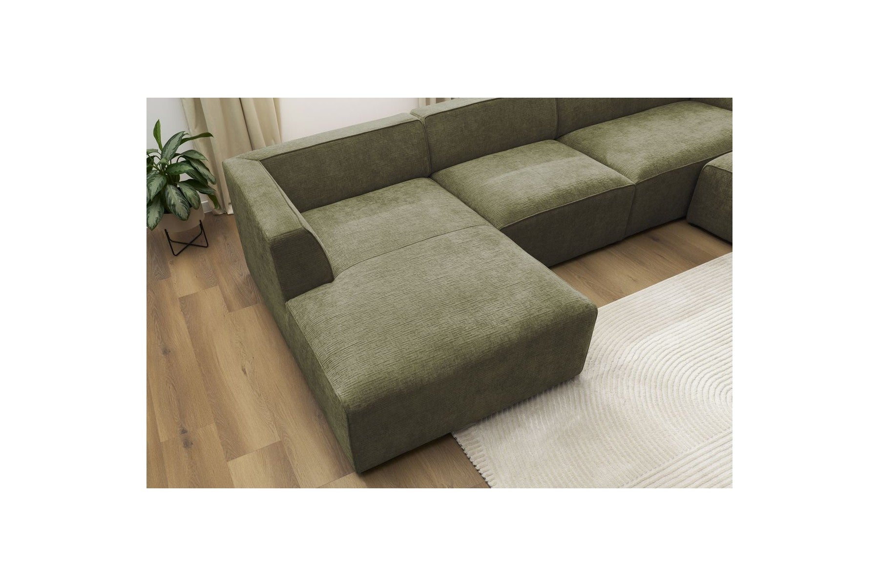 Fixed Panoramic Sofa - Megeve - Textured Fabric - Left Corner