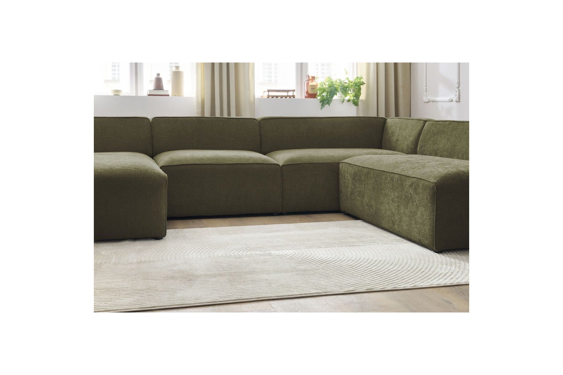Fixed Panoramic Sofa - Megeve - Textured Fabric - Left Corner