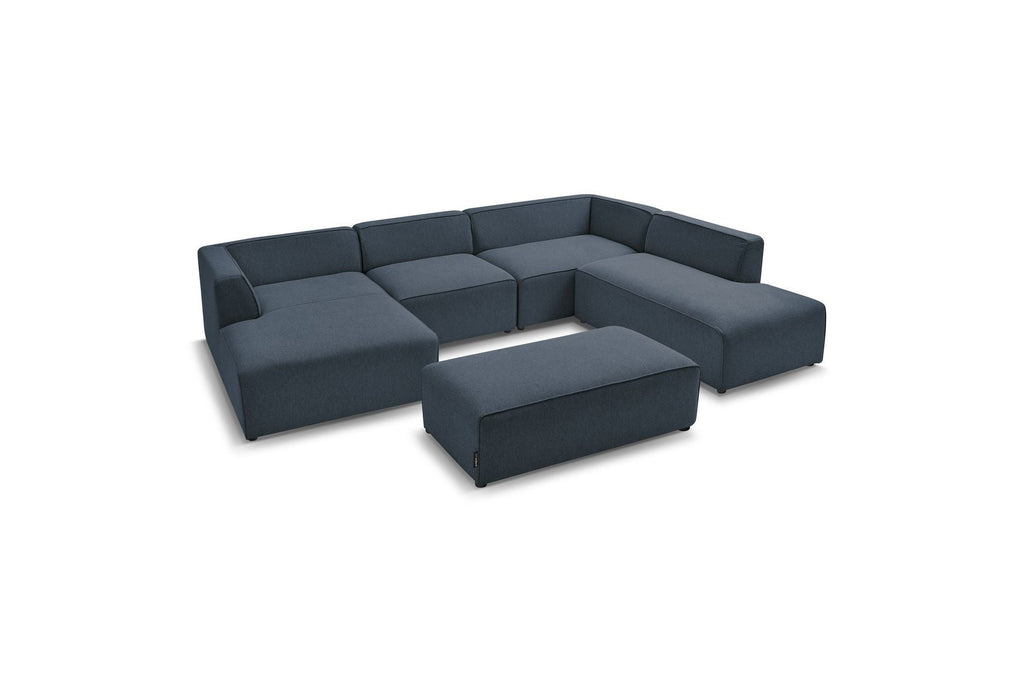 Sofá panorámico fijo - Megeve - Con puf - Tejido jaspeado - Esquina izquierda