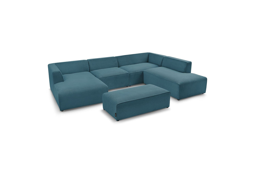 Sofá panorámico fijo - Megeve - Con puf - Tejido de pana - Esquina izquierda