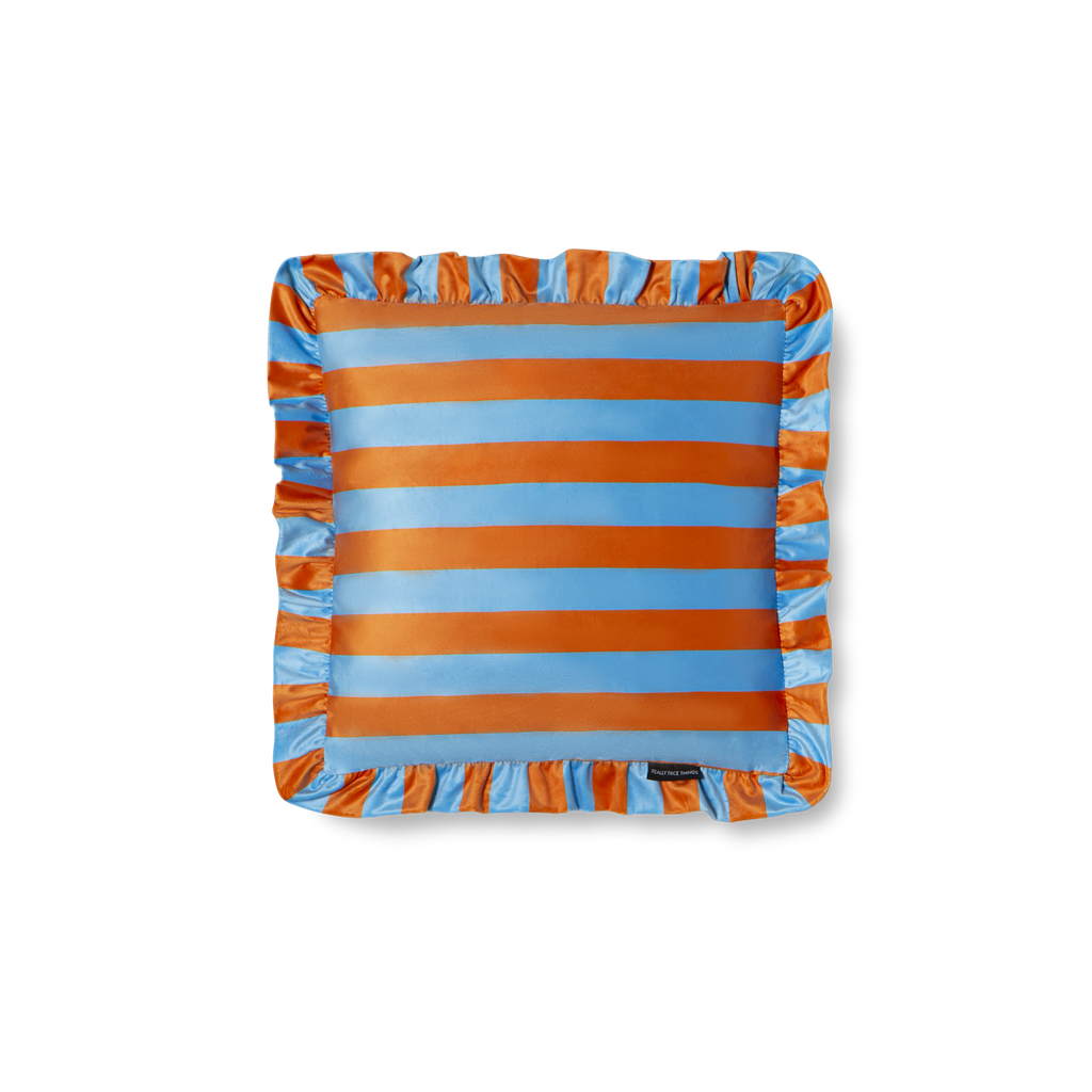Cuscino Con Volant In Velluto - Arancione E Blu