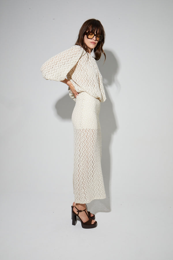 Falda larga Rebecca con flores de encaje natural Made in Italy
