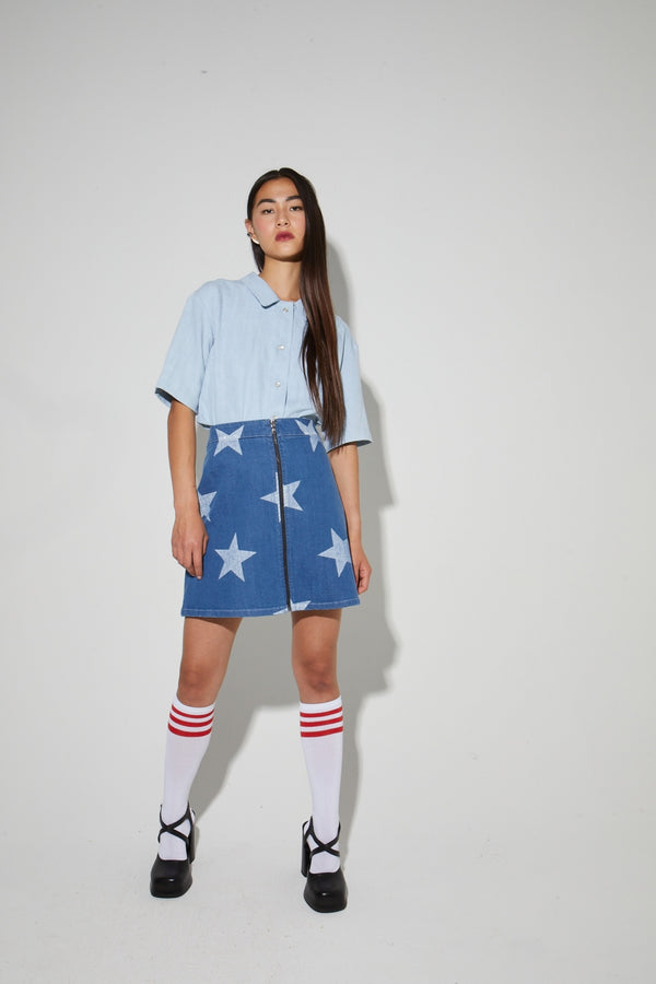 Mini-Jupe Stella, Esprit Denim Imprimé Étoile Blue Fabriqué En Italie
