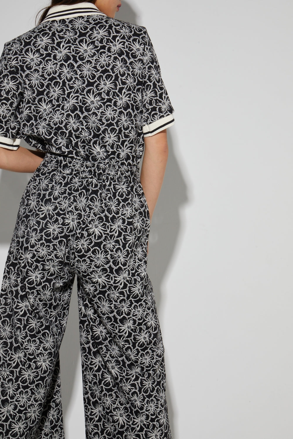 Charlie Panama Flower Black Pants, Made In Italy