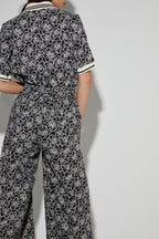 Charlie Panama Flower Black Pants, Made In Italy