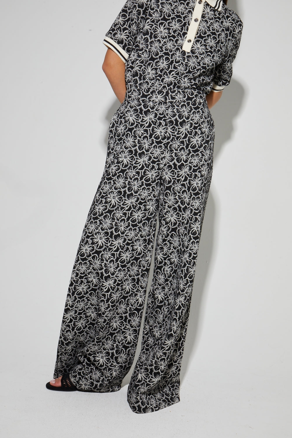 Charlie Panama Flower Black Pants, Made In Italy
