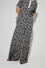 Charlie Panama Flower Black Pants, Made In Italy