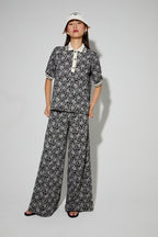 Charlie Panama Flower Black Pants, Made In Italy