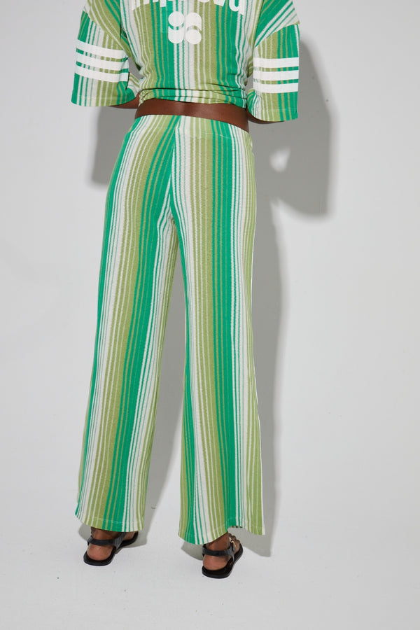 Charlie Tricot Striped Trousers Green Made In Italy