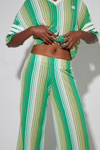 Charlie Tricot Striped Trousers Green Made In Italy