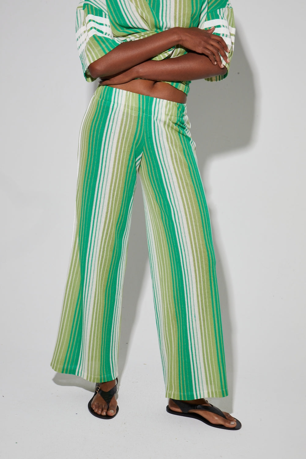 Charlie Tricot Striped Trousers Green Made In Italy