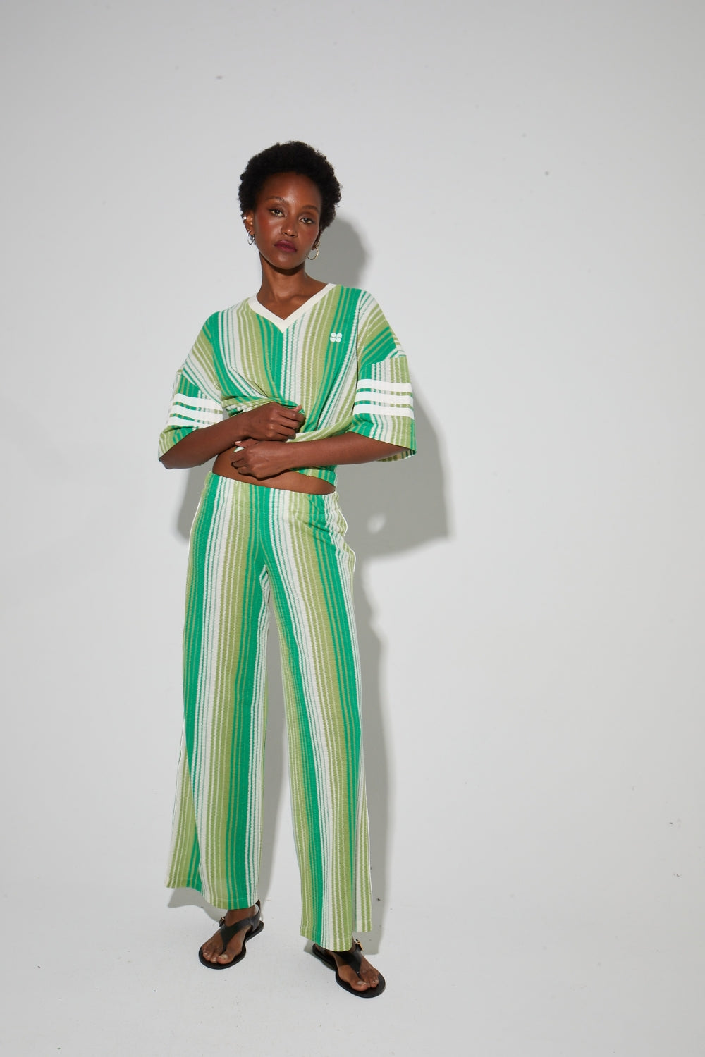 Charlie Tricot Striped Trousers Green Made In Italy