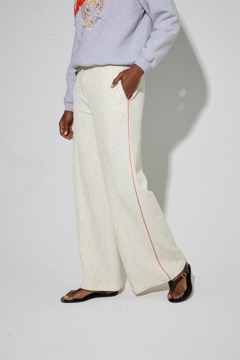 Pantalón Charlie De Punto Natural, Fabricado En Italia - Blanco