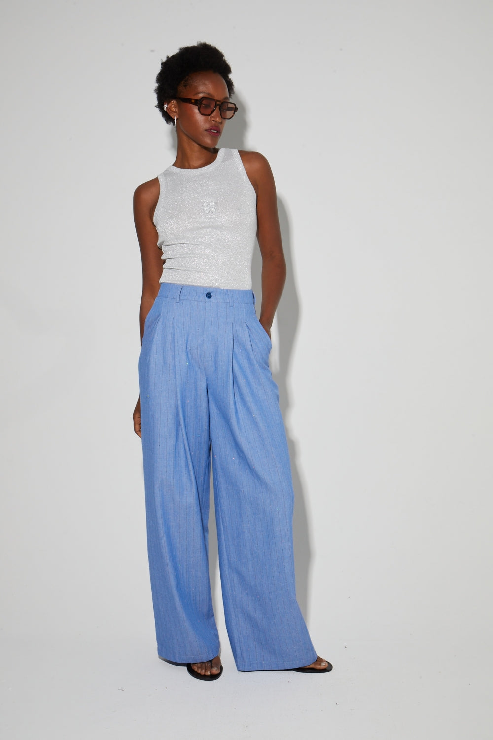 Astrid Éclat Blue Pants, Made In Italy