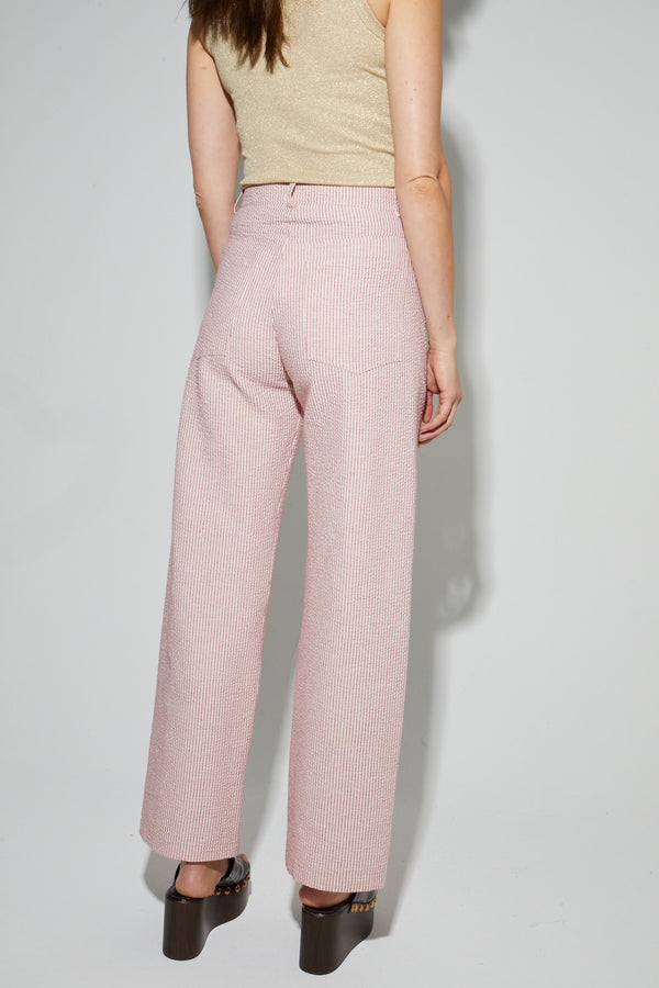 Pantalon Malou, Rayures Gaufrées Rouge Fabriqué En Italie