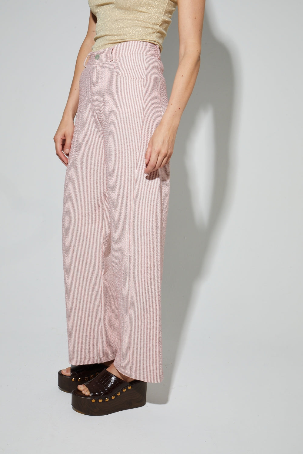 Malou Pants, Red Embossed Stripes Made In Italy