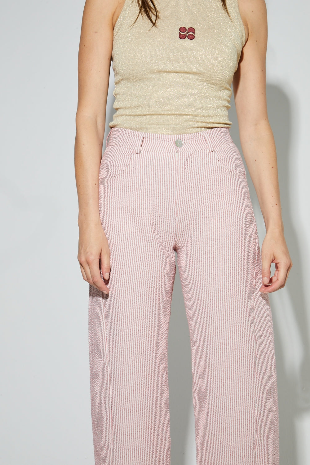 Malou Pants, Red Embossed Stripes Made In Italy