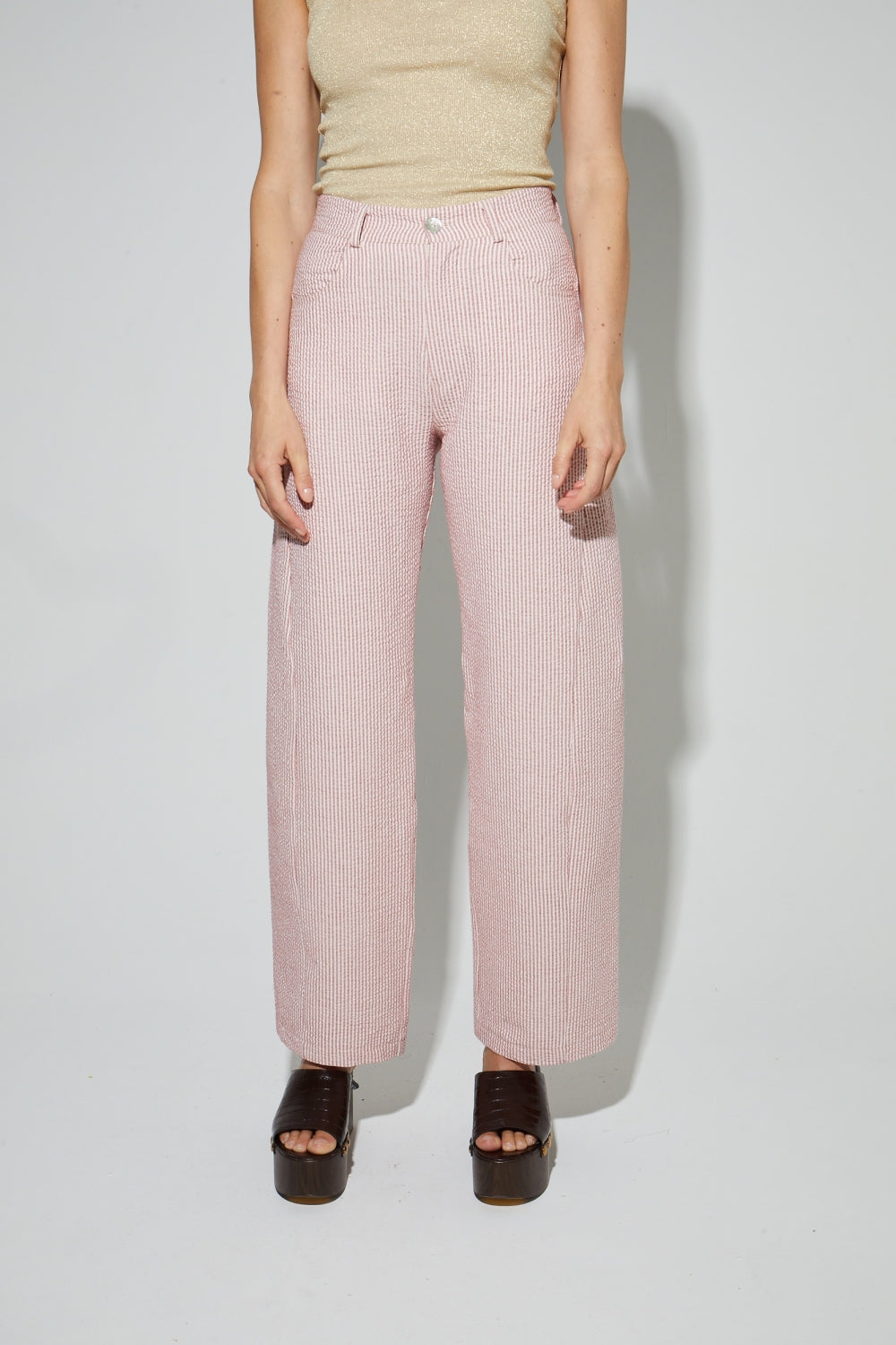 Malou Pants, Red Embossed Stripes Made In Italy