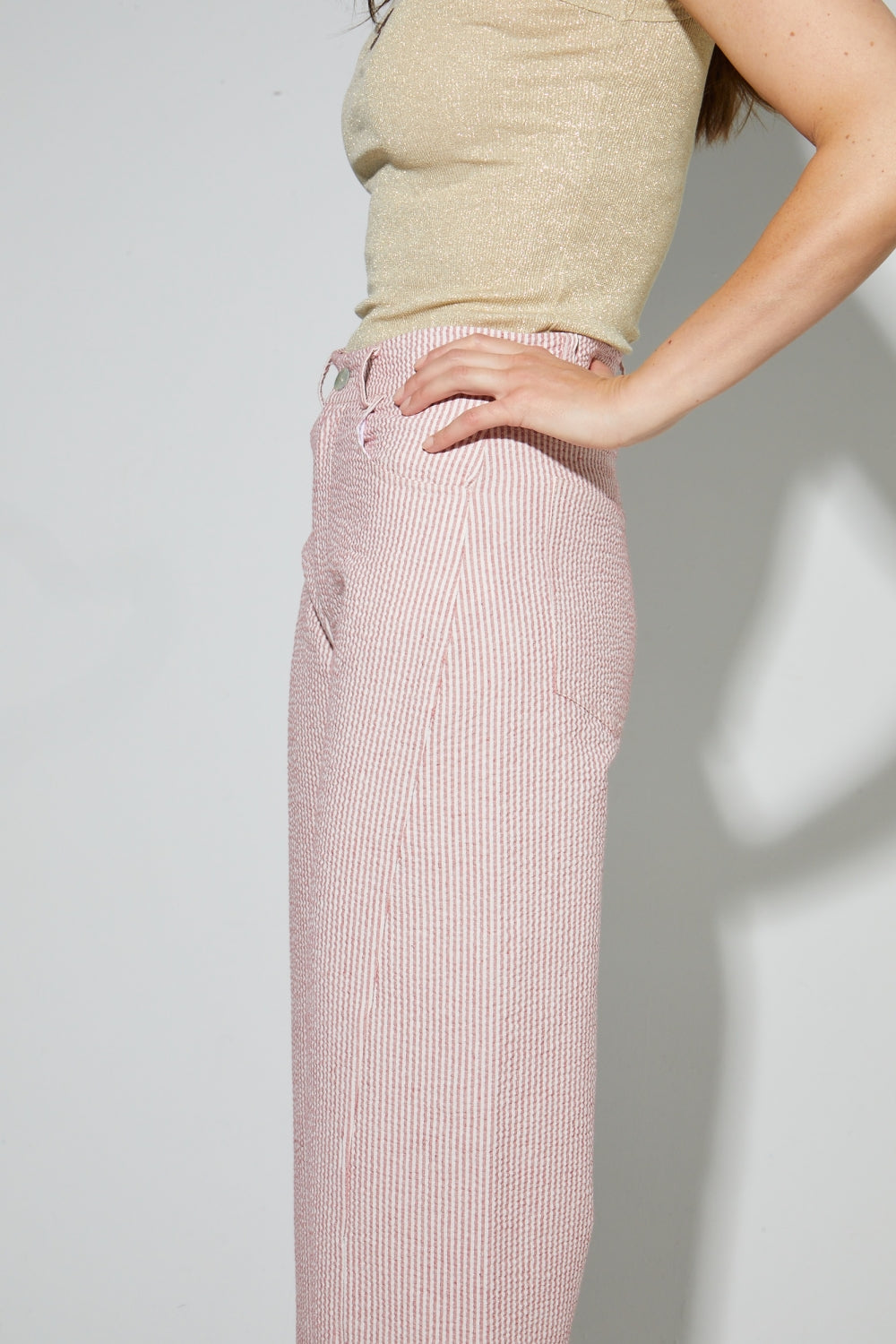 Malou Pants, Red Embossed Stripes Made In Italy