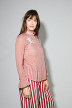 Chemise Iris Voile De Coton Rayures Rouges Fabriquée En Italie