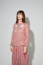 Chemise Iris Voile De Coton Rayures Rouges Fabriquée En Italie