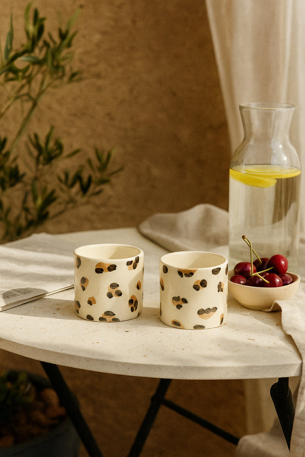 Set Of 2 Cheetah Ceramic Cups - Multicolour