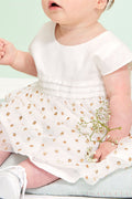 Two-Fabric Dress - Ecru and Gold - Baby Girl