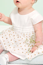 Two-Fabric Dress - Ecru and Gold - Baby Girl