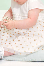Two-Fabric Dress - Ecru and Gold - Baby Girl