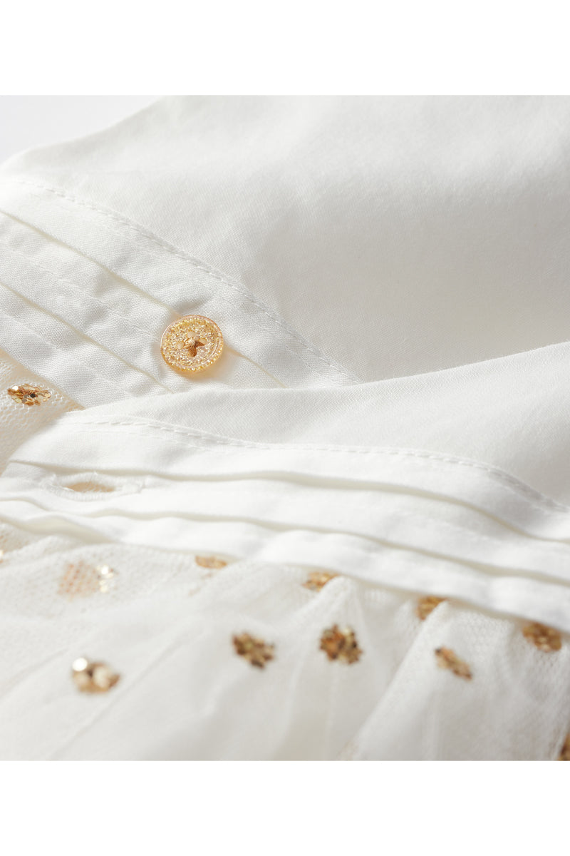 Two-Fabric Dress - Ecru and Gold - Baby Girl