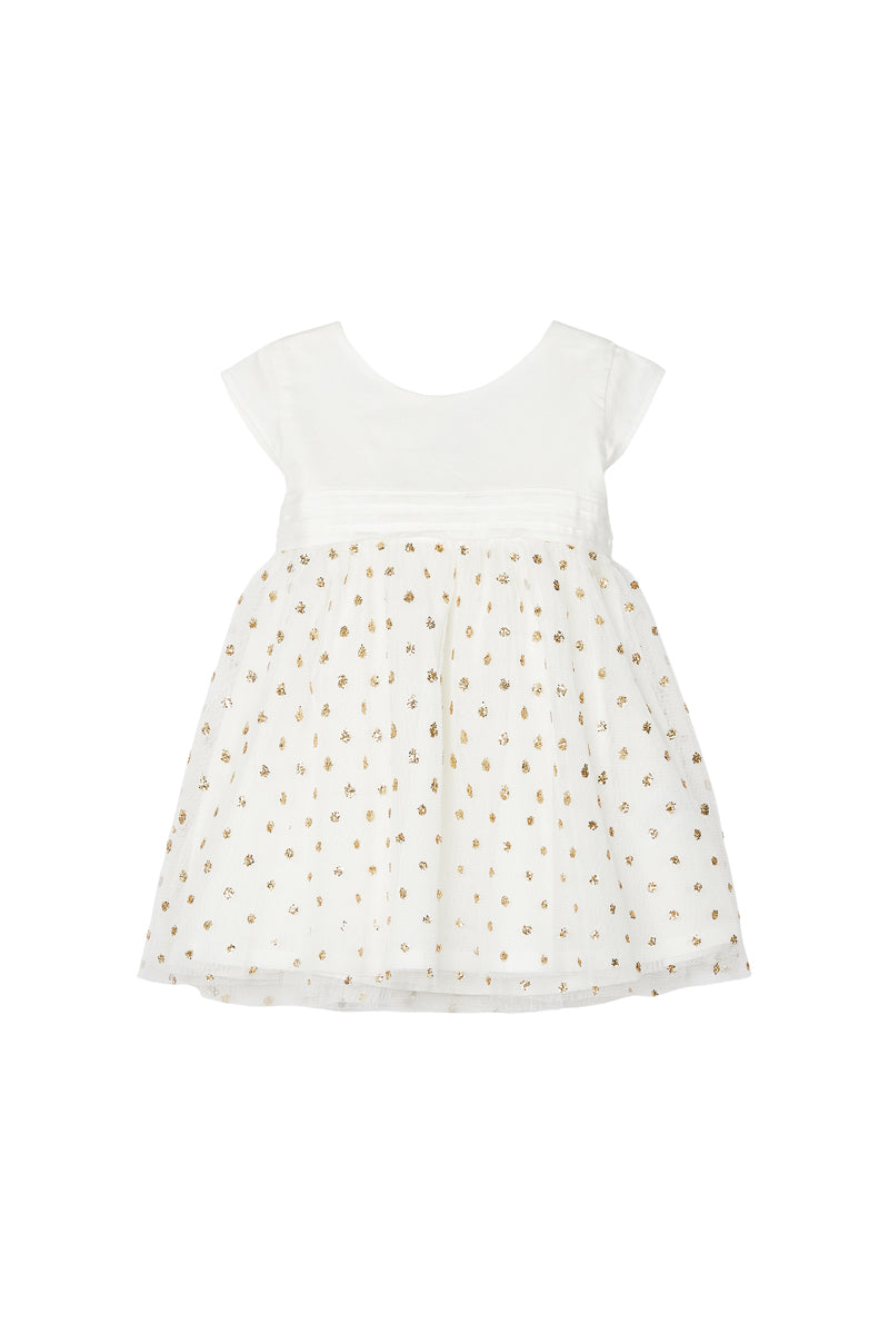 Two-Fabric Dress - Ecru and Gold - Baby Girl