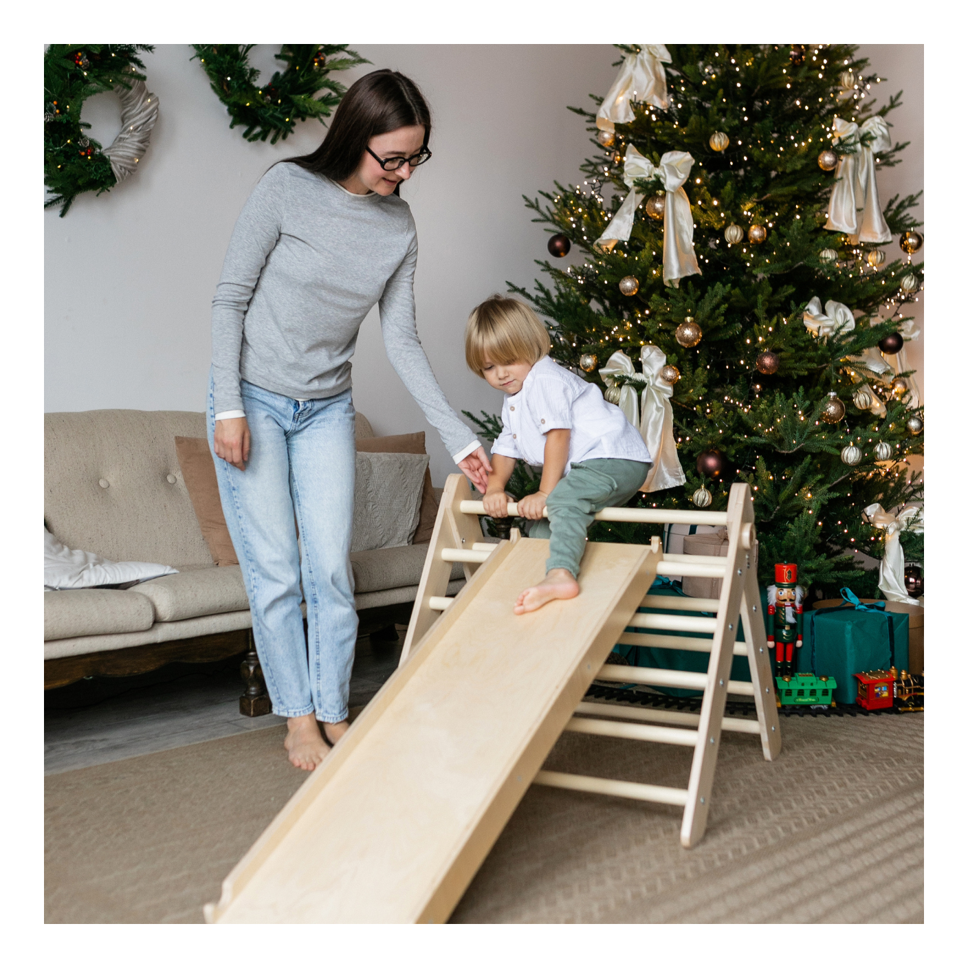 Pikler Triangle + Large Double-Sided Slide