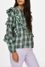 Milk Check - geometric AQUA Blouses