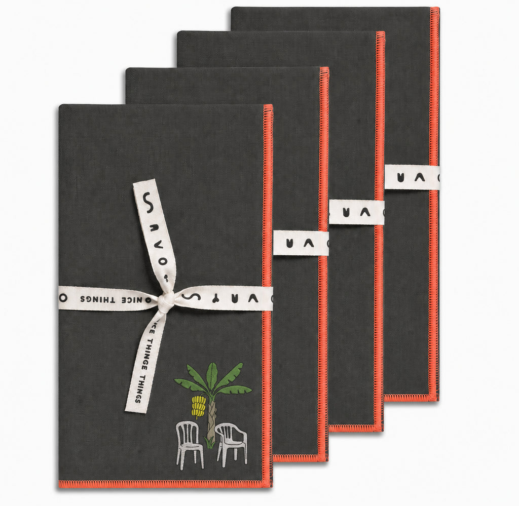 Set 4 Tovaglioli Ricamati In Lino Set 4 Servilletas Bordadas De Lino (Riviera Club) - Multicolore