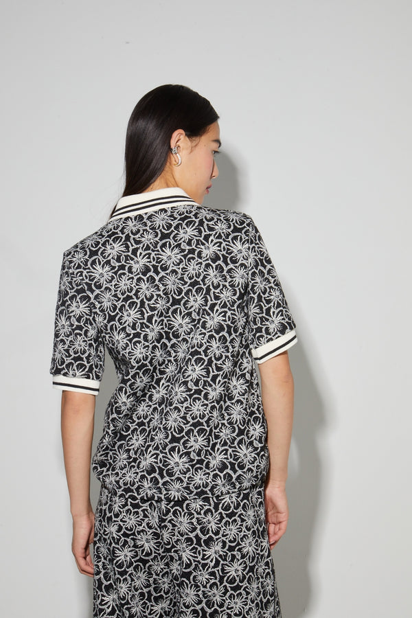 Panama Flower Black Polo Shirt, Made In Italy