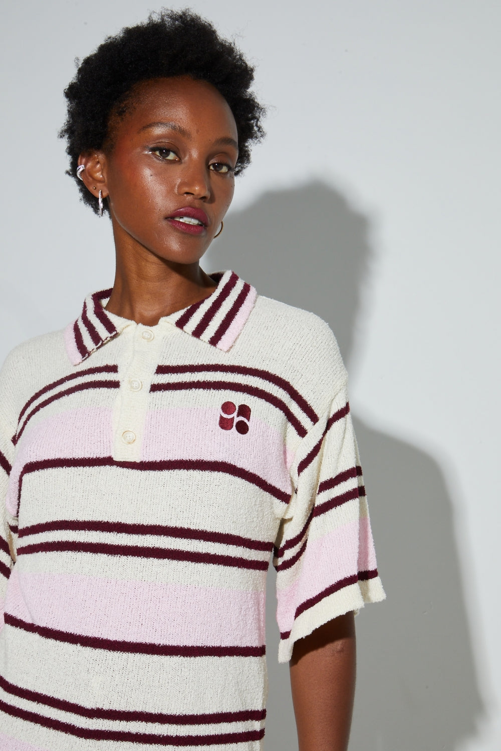 Polo Ralphy Rayures Bordeaux En Fil De Coton Éponge, Fabriqué En Italie