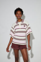 Polo Ralphy Rayures Bordeaux En Fil De Coton Éponge, Fabriqué En Italie