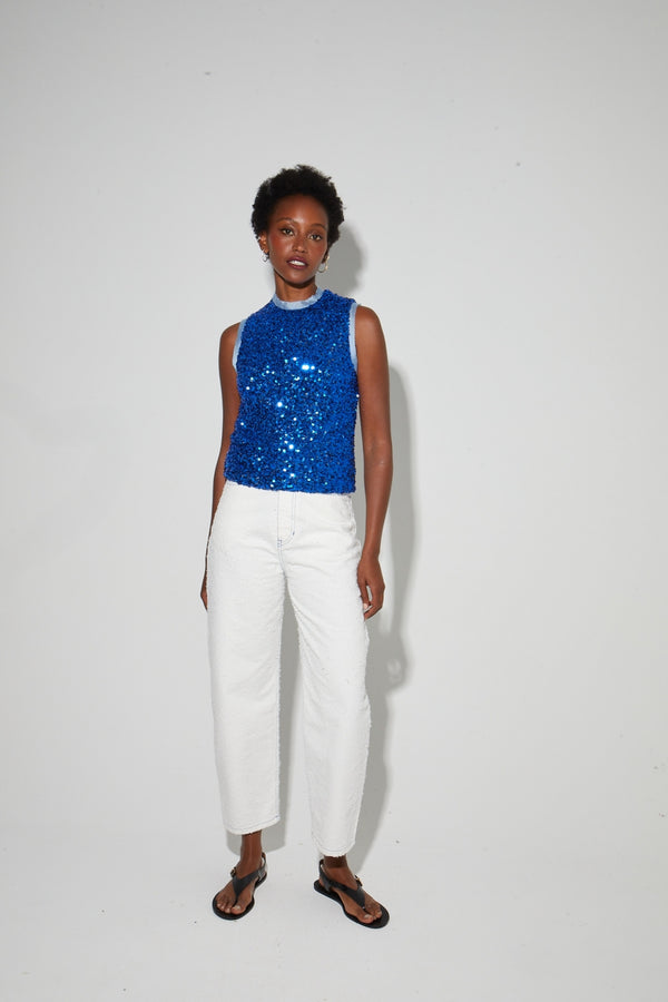 Top Foxy De Lentejuelas Azules, Made In Italy.
