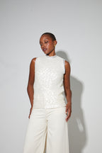 Top Foxy En Sequins Blanc, Fabriqué En Italie