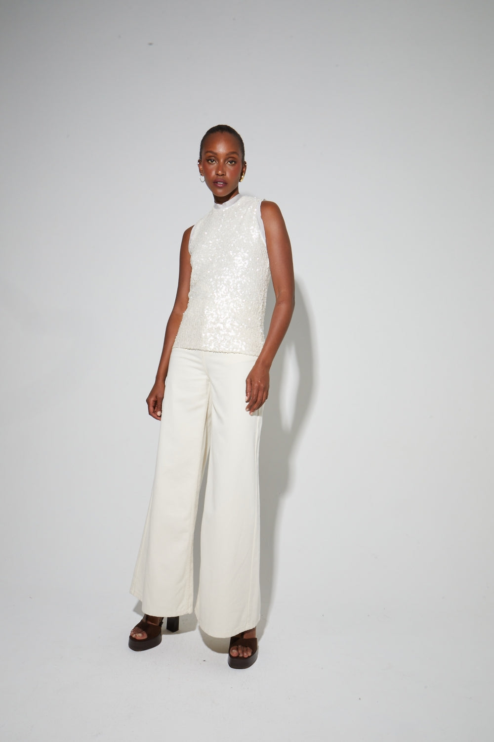 Top Foxy En Sequins Blanc, Fabriqué En Italie