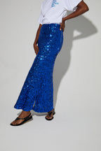 Long Ginger Skirt With Blue Sequin, Made In Italy