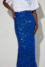 Long Ginger Skirt With Blue Sequin, Made In Italy