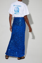 Long Ginger Skirt With Blue Sequin, Made In Italy