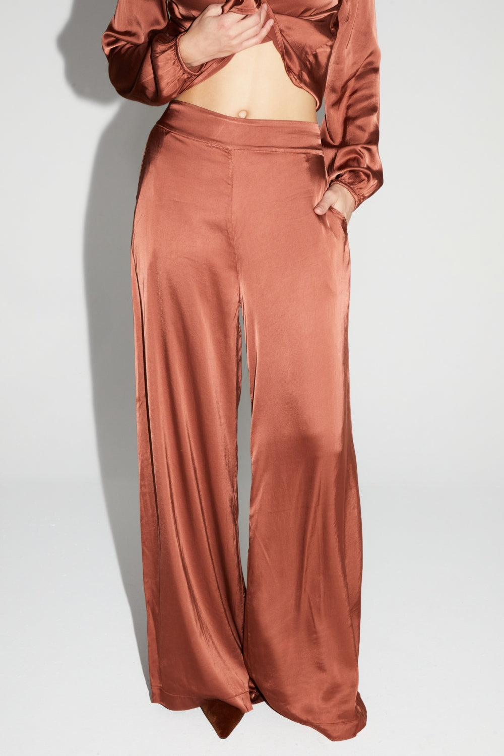 Charlie Satin Viscose Cognac Trousers Made In Italy