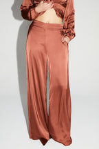 Charlie Satin Viscose Cognac Trousers Made In Italy