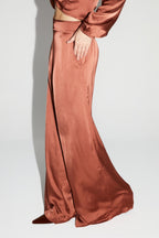 Charlie Satin Viscose Cognac Trousers Made In Italy