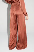 Charlie Satin Viscose Cognac Trousers Made In Italy