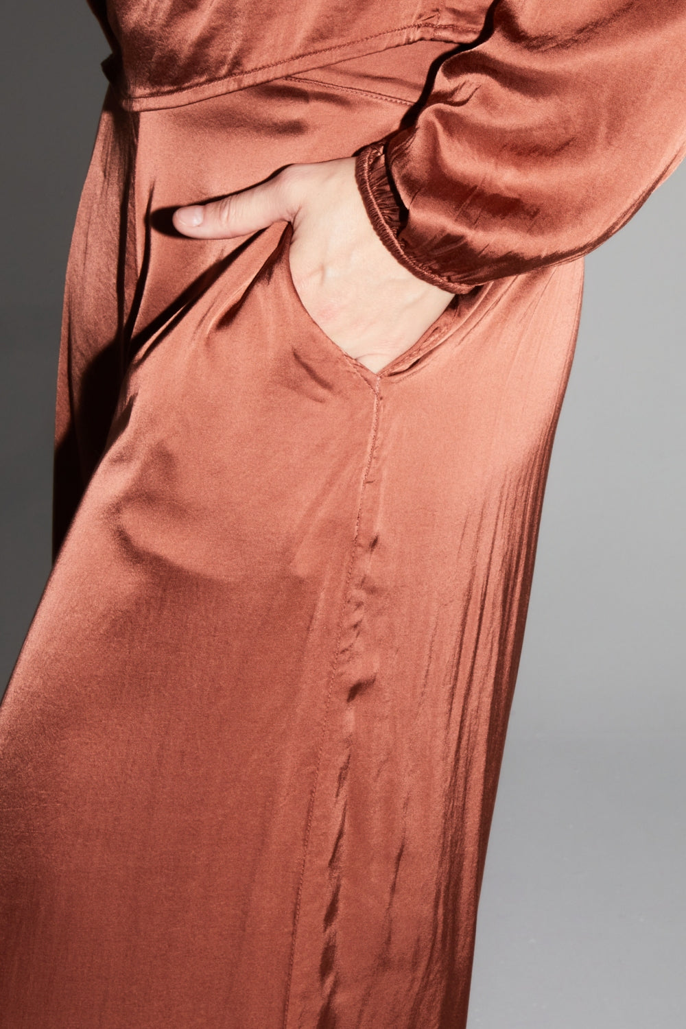 Charlie Satin Viscose Cognac Trousers Made In Italy