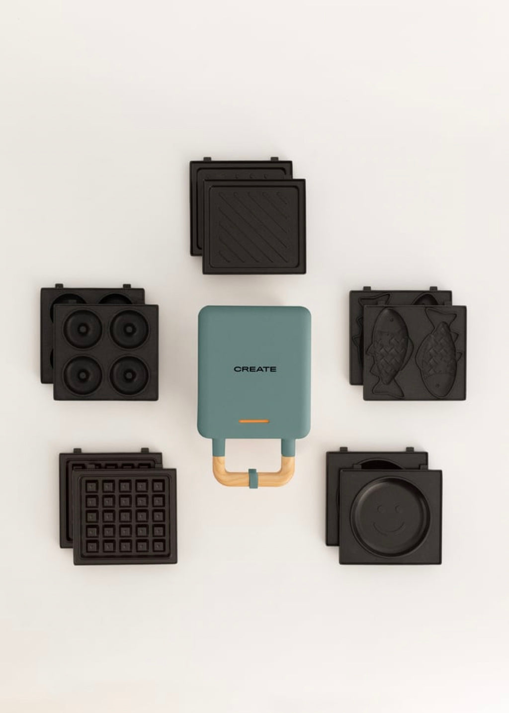 Stone Studio Individual Pack - Toastie Maker, Grill & Waffle Maker + Taiyaki Plate + Pancake Plate + Doughnut Plate - Sage