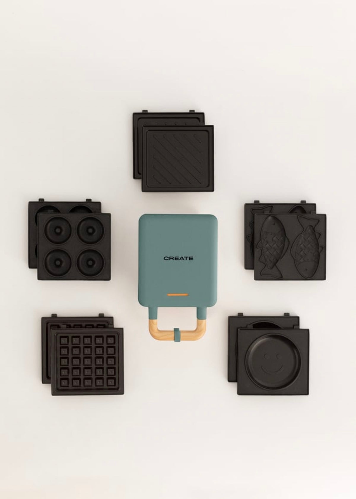 Stone Studio Individual Pack - Toastie Maker, Grill & Waffle Maker + Taiyaki Plate + Pancake Plate + Doughnut Plate - Sage